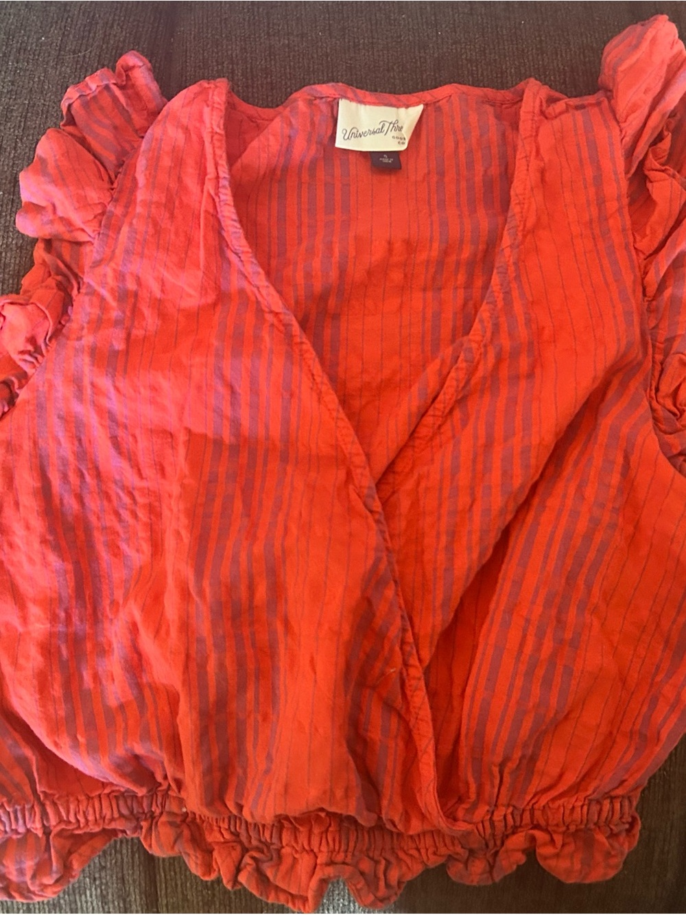 Universal Thread Red Striped Ruffle-Sleeve Wrap Top